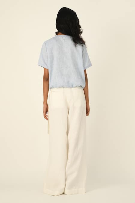 Shop Payal Pratap Blue Linen Embroidery Round Neck Top at Aza Fashions Shop_Payal Pratap_Blue Linen Embroidery Round Neck Top _at_Aza_Fashions