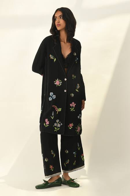 Buy Payal Pratap Black Linen Embroidery Notched Neck Carmagnole Jacket Online at Aza Fashions Buy_Payal Pratap_Black Linen Embroidery Notched Neck Carmagnole Jacket _Online_at_Aza_Fashions