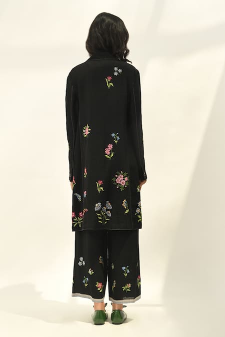 Shop Payal Pratap Black Linen Embroidery Notched Neck Carmagnole Jacket at Aza Fashions Shop_Payal Pratap_Black Linen Embroidery Notched Neck Carmagnole Jacket _at_Aza_Fashions