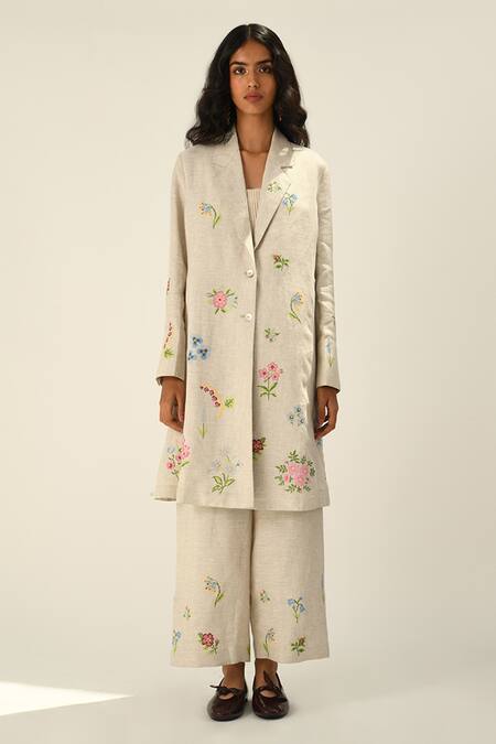 Payal Pratap Beige Linen Embroidery Pants Online at Aza Fashions Payal Pratap_Beige Linen Embroidery Pants _Online_at_Aza_Fashions
