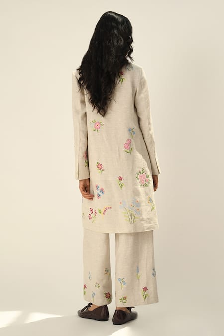 Shop Payal Pratap Beige Linen Embroidery Pants at Aza Fashions Shop_Payal Pratap_Beige Linen Embroidery Pants _at_Aza_Fashions
