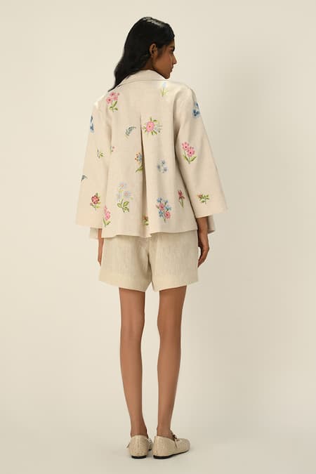 Shop Payal Pratap Beige Embroidery Collared Ambridge Double Breasted Jacket at Aza Fashions Shop_Payal Pratap_Beige Embroidery Collared Ambridge Double Breasted Jacket _at_Aza_Fashions