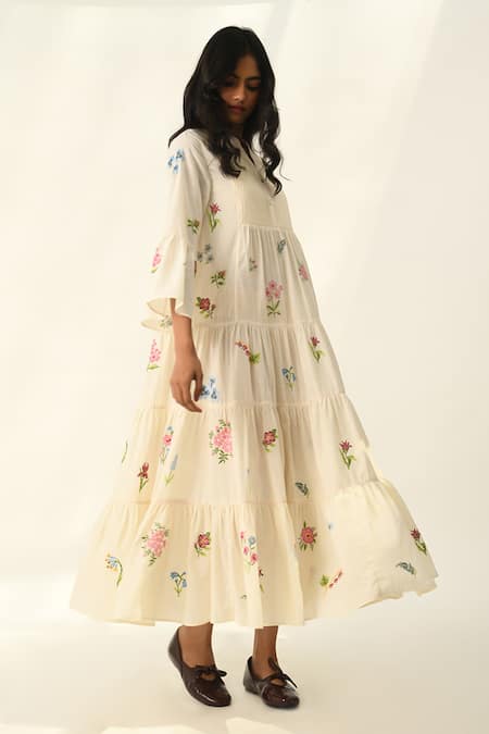 Buy Payal Pratap Ivory Handloom Cotton Embroidery V-neck Corymbifera Dress Online at Aza Fashions Buy_Payal Pratap_Ivory Handloom Cotton Embroidery V-neck Corymbifera Dress _Online_at_Aza_Fashions