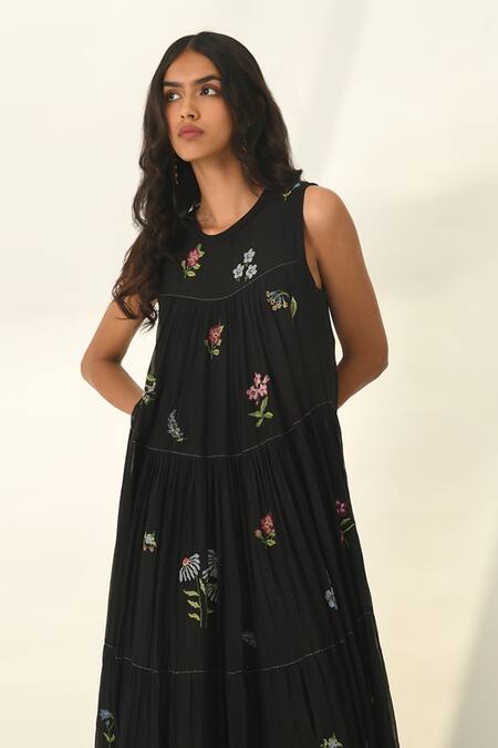 Buy Payal Pratap Black Cotton, Silk Embroidery Round Neck Glabrifolia Dress Online at Aza Fashions Buy_Payal Pratap_Black Cotton, Silk Embroidery Round Neck Glabrifolia Dress _Online_at_Aza_Fashions