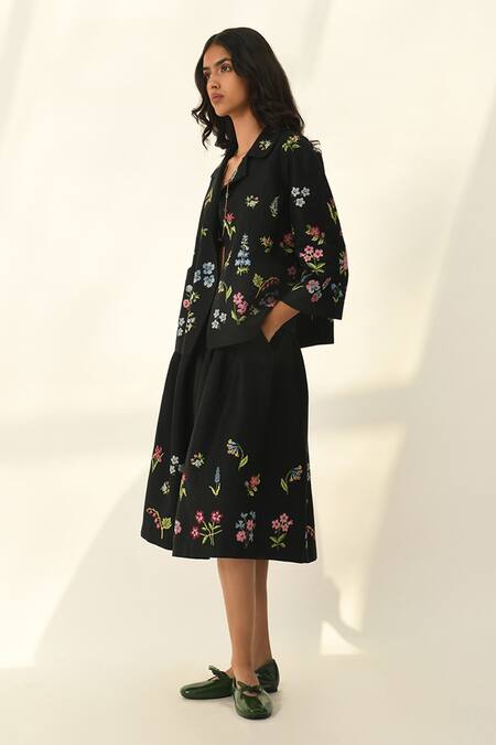 Buy Payal Pratap Black Viscose, Linen Embroidery Round Neck Stellata Cross Stitch Jacket Online at Aza Fashions Buy_Payal Pratap_Black Viscose, Linen Embroidery Round Neck Stellata Cross Stitch Jacket _Online_at_Aza_Fashions