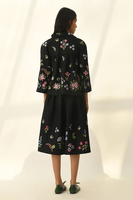 Shop Payal Pratap Black Viscose, Linen Embroidery Bellinda Pleated Skirt at Aza Fashions Shop_Payal Pratap_Black Viscose, Linen Embroidery Bellinda Pleated Skirt _at_Aza_Fashions