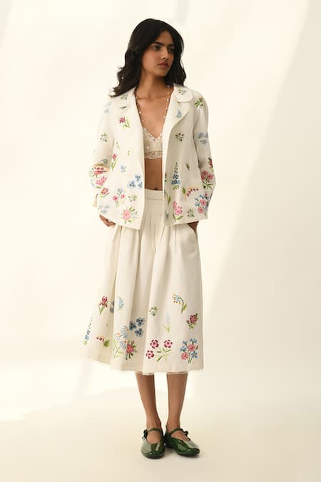 Payal Pratap Beige Viscose, Linen Embroidery Round Neck Stellata Cross Stitch Jacket 