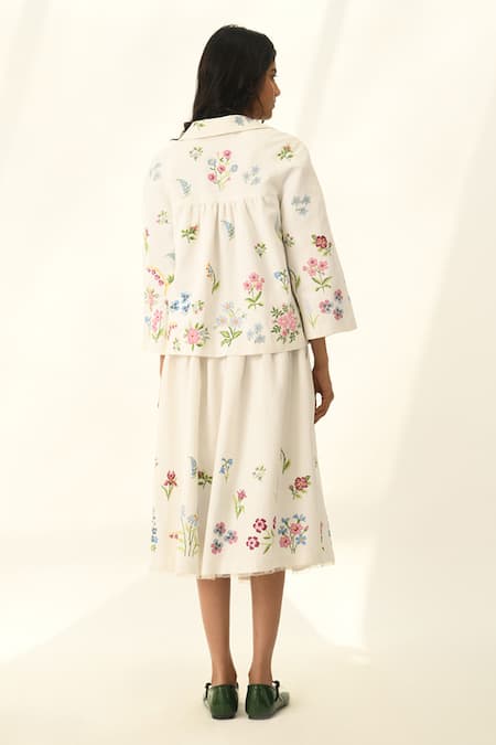 Shop Payal Pratap Beige Viscose, Linen Embroidery Round Neck Stellata Cross Stitch Jacket at Aza Fashions Shop_Payal Pratap_Beige Viscose, Linen Embroidery Round Neck Stellata Cross Stitch Jacket _at_Aza_Fashions