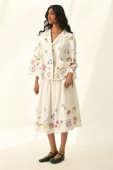 Buy Payal Pratap Beige Viscose, Linen Embroidery Round Neck Stellata Cross Stitch Jacket Online at Aza Fashions Buy_Payal Pratap_Beige Viscose, Linen Embroidery Round Neck Stellata Cross Stitch Jacket _Online_at_Aza_Fashions