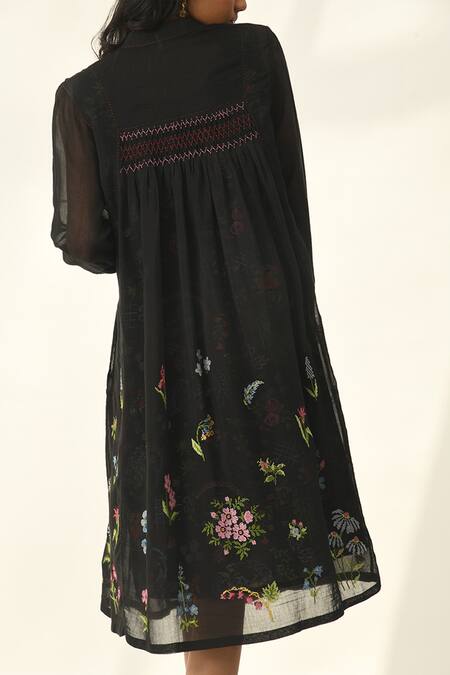 Payal Pratap Black Cotton, Silk Embroidery V-neck Cross-stitch Tunic Dress Online at Aza Fashions Payal Pratap_Black Cotton, Silk Embroidery V-neck Cross-stitch Tunic Dress _Online_at_Aza_Fashions