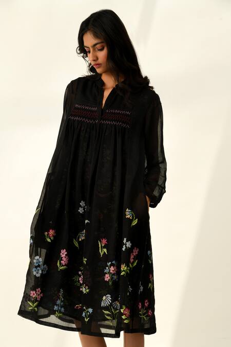 Buy Payal Pratap Black Cotton, Silk Embroidery V-neck Cross-stitch Tunic Dress Online at Aza Fashions Buy_Payal Pratap_Black Cotton, Silk Embroidery V-neck Cross-stitch Tunic Dress _Online_at_Aza_Fashions