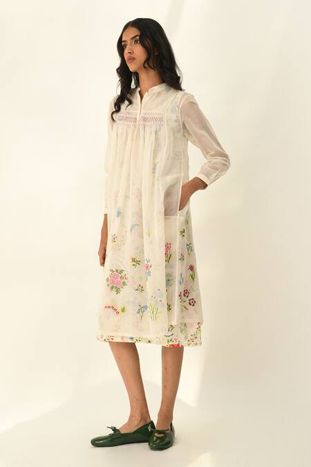 Payal Pratap Ivory Cotton Embroidery Silk Tunic Dress Online at Aza Fashions Payal Pratap_Ivory Cotton Embroidery Silk Tunic Dress _Online_at_Aza_Fashions
