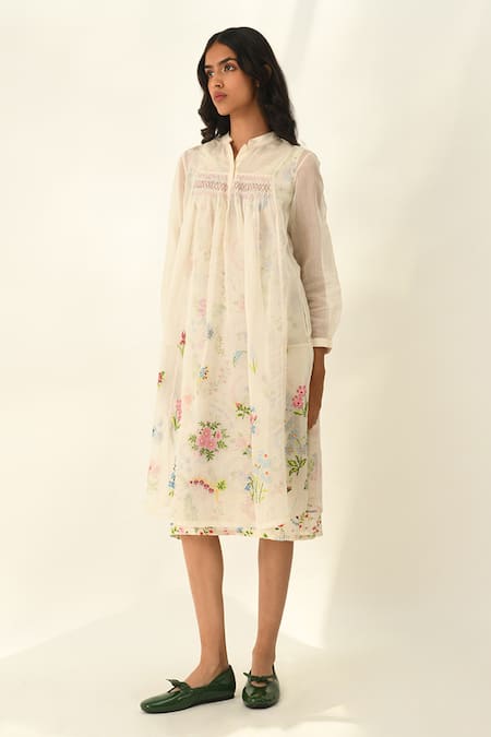 Payal Pratap Ivory Cotton Embroidery Silk Tunic Dress 