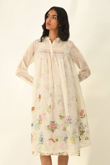 Shop Payal Pratap Ivory Cotton Embroidery Silk Tunic Dress Online at Aza Fashions Shop_Payal Pratap_Ivory Cotton Embroidery Silk Tunic Dress _Online_at_Aza_Fashions
