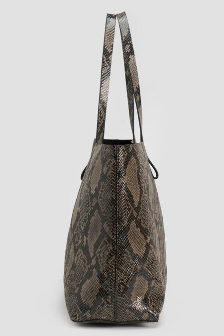 Perona_Gray Grey Lamb Snake Print Tote Bag _Online_at_Aza_Fashions