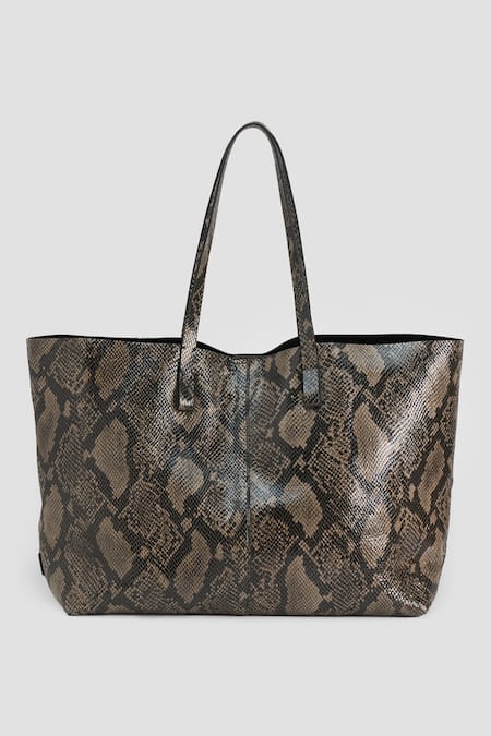 Perona Grey Lamb Snake Print Tote Bag 