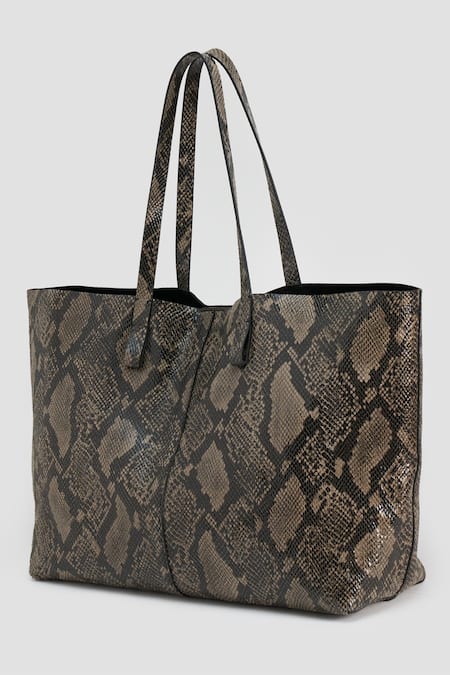 Buy_Perona_Gray Grey Lamb Snake Print Tote Bag _Online_at_Aza_Fashions