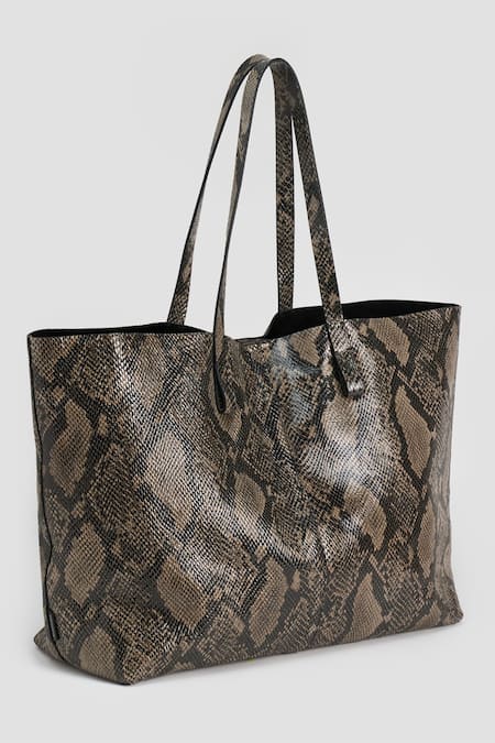Perona Grey Lamb Snake Print Tote Bag 