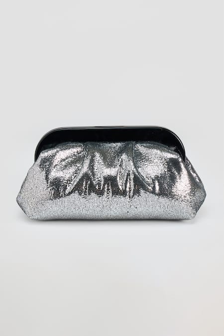 Perona Silver Lamb Foil Designer Clutch Bag 
