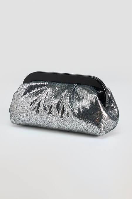 Perona_Silver Lamb Foil Designer Clutch Bag _Online_at_Aza_Fashions