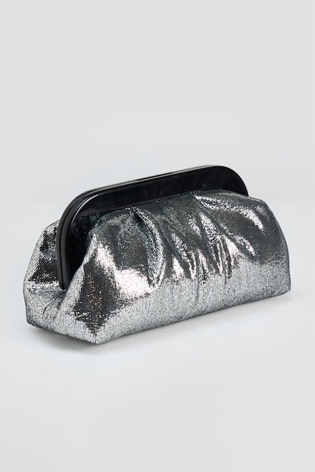 Perona Silver Lamb Foil Designer Clutch Bag 
