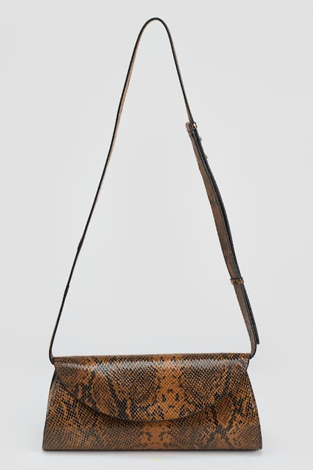 PERONA Brown Darcy Mini Python Print Clutch 