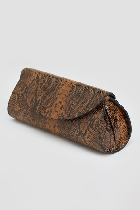 Perona_Brown Darcy Mini Python Print Clutch _Online_at_Aza_Fashions