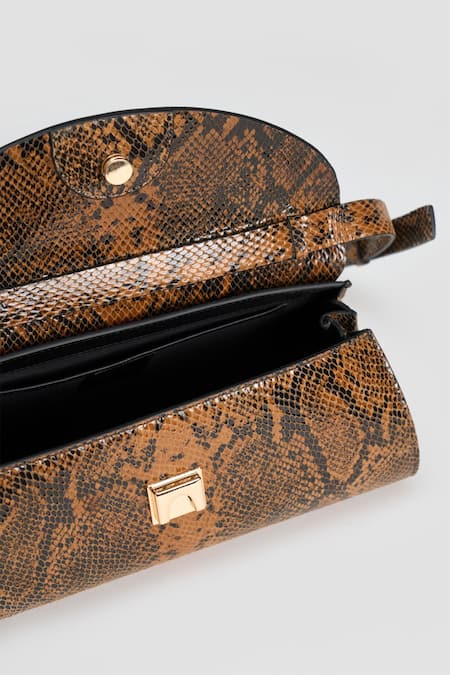 Buy_Perona_Brown Darcy Mini Python Print Clutch _Online_at_Aza_Fashions