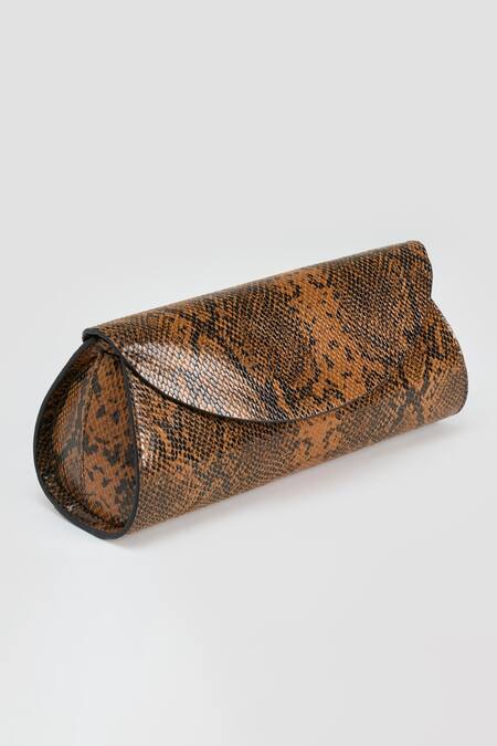 Shop_Perona_Brown Darcy Mini Python Print Clutch _Online_at_Aza_Fashions