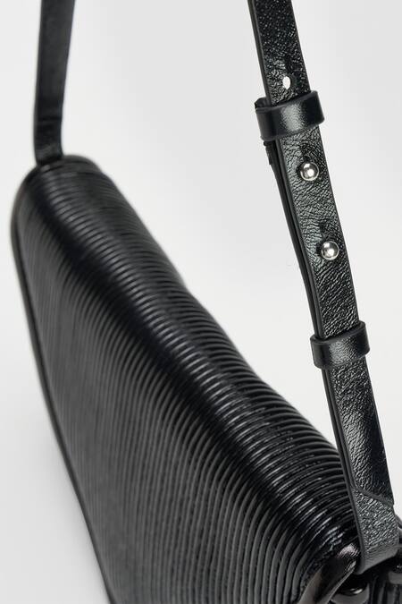 Perona_Black Lamb Leather Designer Bag _at_Aza_Fashions