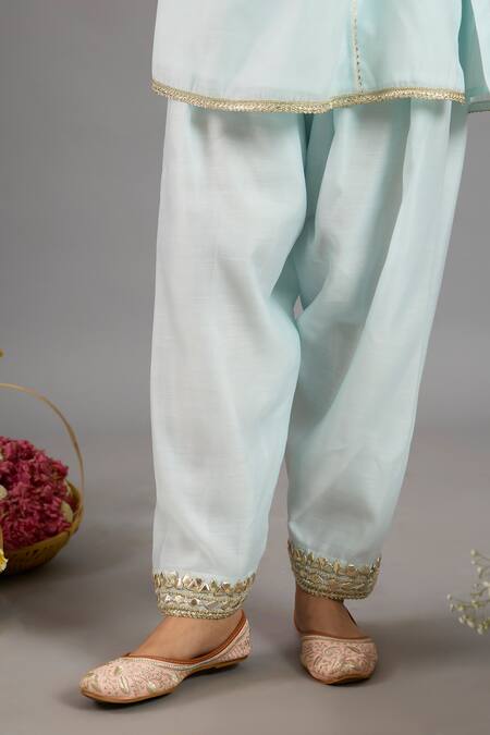 Shop_saina kapoor_Blue Chanderi, Organza Sequins, Embroidery Round Neck Designer Kurta Set _Online_at_Aza_Fashions