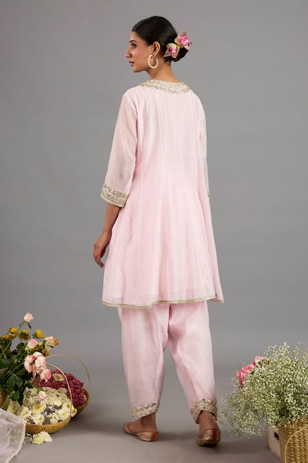 saina kapoor Pink Chanderi, Organza Sequins, Embroidery Round Neck Baby Kurta Set Online at Aza Fashions saina kapoor_Pink Chanderi, Organza Sequins, Embroidery Round Neck Baby Kurta Set _Online_at_Aza_Fashions