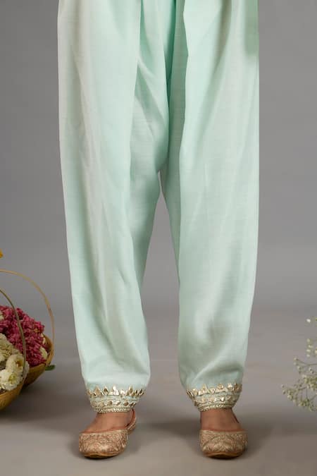 Shop saina kapoor Green Chanderi, Organza Embroidery, Beads Round Neck Mint Kurta Set Online at Aza Fashions Shop_saina kapoor_Green Chanderi, Organza Embroidery, Beads Round Neck Mint Kurta Set _Online_at_Aza_Fashions