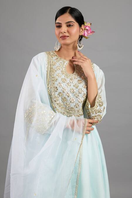 Buy saina kapoor Blue Chanderi, Organza Sequins, Embroidery Keyhole Neck Designer Ice Kurta Set Online at Aza Fashions Buy_saina kapoor_Blue Chanderi, Organza Sequins, Embroidery Keyhole Neck Designer Ice Kurta Set _Online_at_Aza_Fashions