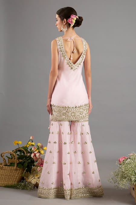 saina kapoor Pink Embroidered Kurta Gharara Set 