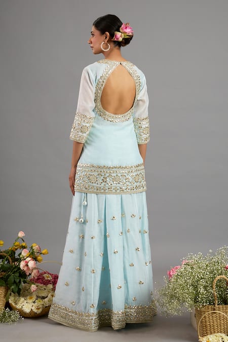 saina kapoor Designer Ice Blue Chanderi Kurta Sharara Set 
