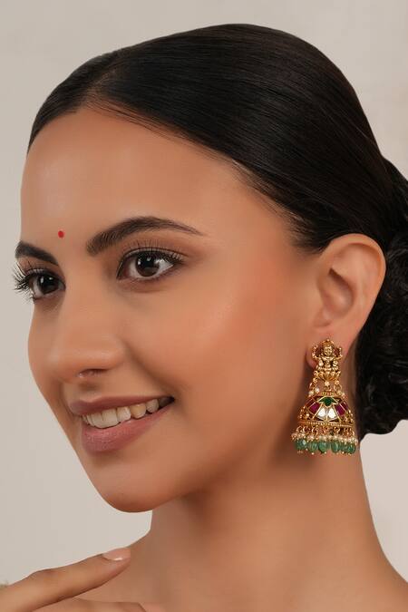 Smars Jewelry Gold Plated Stones, Pearls Designer Earring With Synthetic 