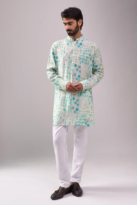 Spring Break Blue Cotton Enchanted Print Kurta Set 
