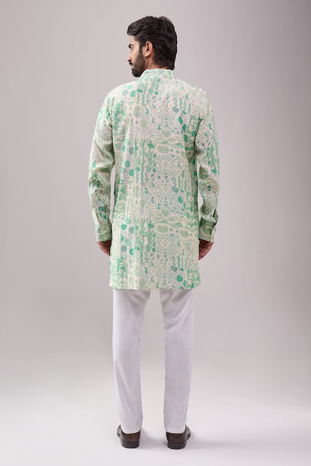 Shop Spring Break Green Cotton Enchanted Print Kurta Set at Aza Fashions Shop_Spring Break_Green Cotton Enchanted Print Kurta Set _at_Aza_Fashions