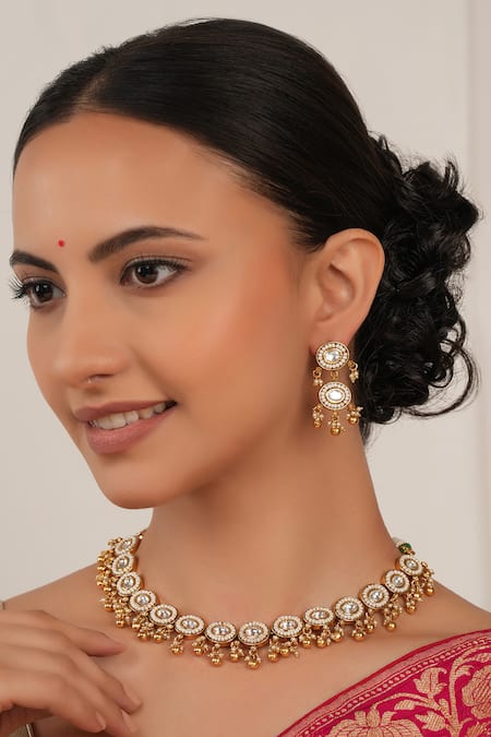 Smars Jewelry Gold Plated Pearls, Stones Kundan Necklace And Earring Set 