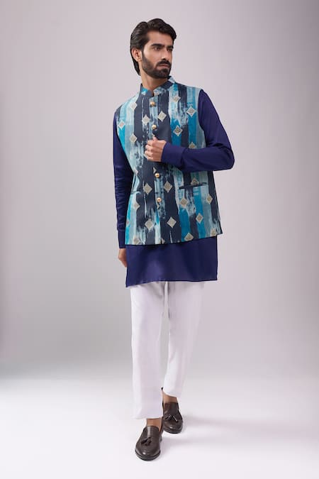 Spring Break Navy Satin, Digital Print Kurta Set 