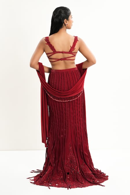 Aurouss Red Embroidered Lehenga Set 