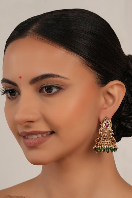 Smars Jewelry Gold Plated Pearls And Synthetic Stone Earrings 