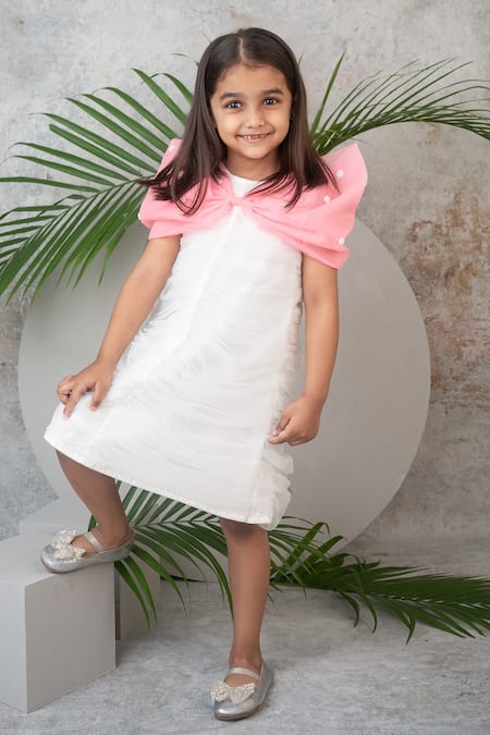 Buy Label Neeti White Organza, Net, Lining Cotton Sequin Ruched Bow Dress Online at Aza Fashions Buy_Label Neeti_White Organza, Net, Lining Cotton Sequin Ruched Bow Dress _Online_at_Aza_Fashions