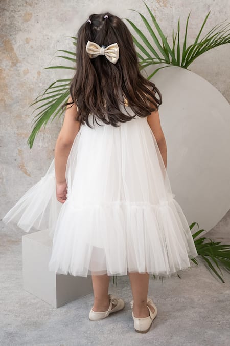 Shop Label Neeti Gold Net, Lurex, Lining Cotton Plain Layered Bow Dress at Aza Fashions Shop_Label Neeti_Gold Net, Lurex, Lining Cotton Plain Layered Bow Dress _at_Aza_Fashions