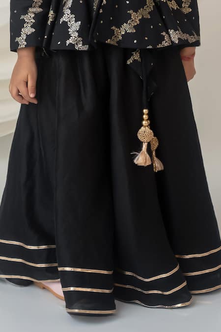 Label Neeti_Black Chanderi, Lining Cotton, Silk Brocade Woven Peplum Blouse With Lehenga _Online_at_Aza_Fashions