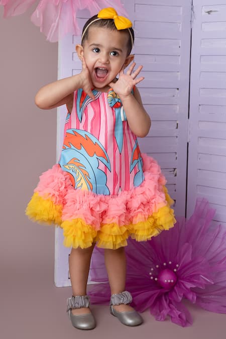 Label Neeti Multi Color Satin, Cotton, Muslin Multicolor Abstract Print Tutu Dress 