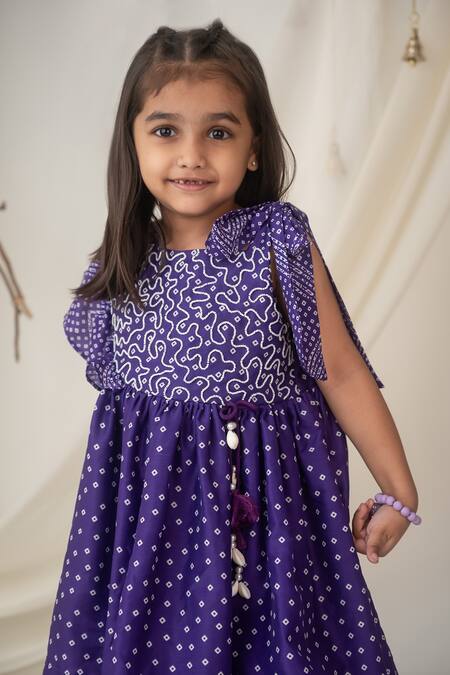 Shop Label Neeti Purple Muslin, Cotton Embroidery, Ruffles Bandhani Print Top With Sharara Online at Aza Fashions Shop_Label Neeti_Purple Muslin, Cotton Embroidery, Ruffles Bandhani Print Top With Sharara _Online_at_Aza_Fashions