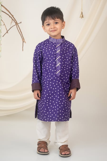 Label Neeti Purple Muslin, Cotton Embroidery Bandhani Print Kurta 