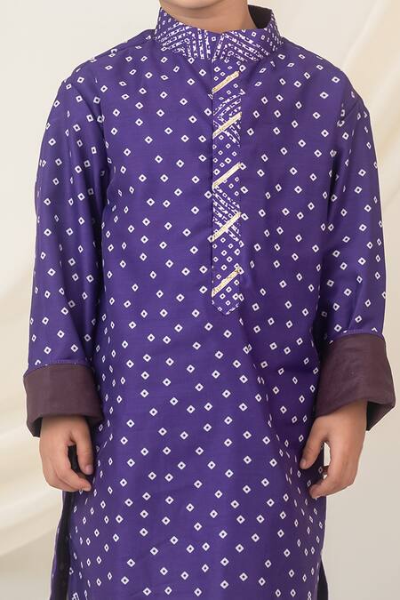 Label Neeti_Purple Muslin, Cotton Embroidery Bandhani Print Kurta _Online_at_Aza_Fashions